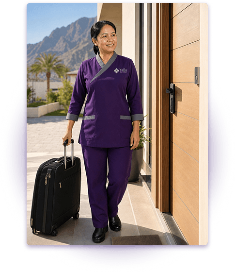 Live-out maid arriving at a family home