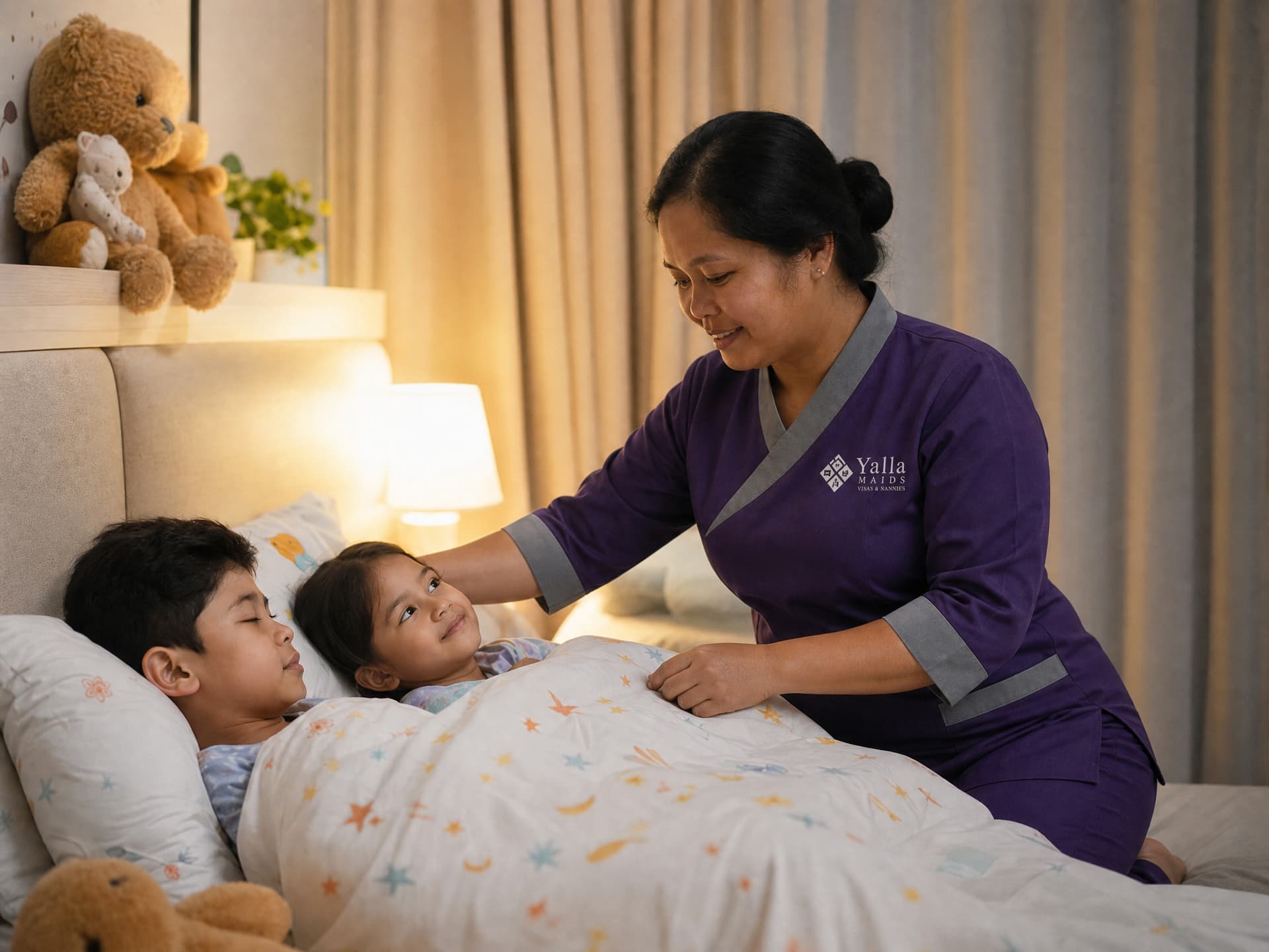 Live-in maid caring for a child at home in Dubai