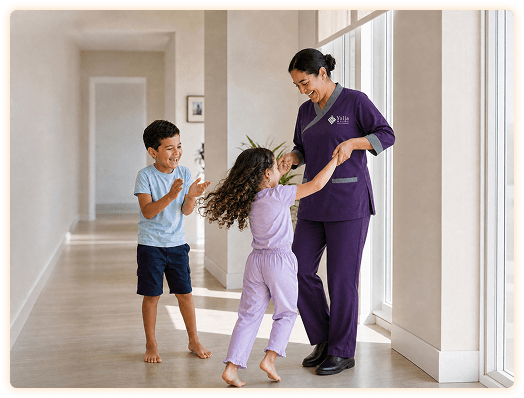 Live-in maid caring for children at home in Sharjah