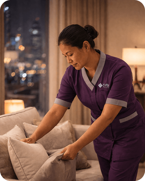 Live-in maid providing evening home care in a Dubai apartment
