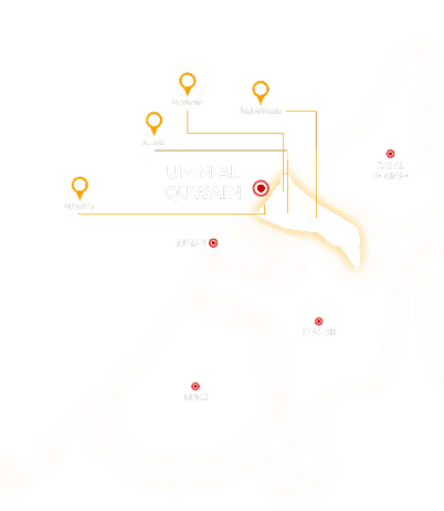Map of Umm Al Quwain showing Yalla Maids coverage in Al Haditha, Al Raas, Al Salamah and Falaj Al Mualla