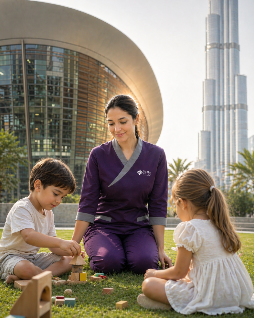 Maid with childcare experience supervising children